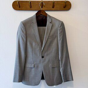Slim Fit Single-Breasted Suit Jacket and Trousers by TOPMAN | Sharkskin gray